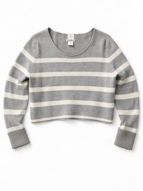 Joie Sweater Womens Medium Cashmere Crop Gray Stripe Scoop Neck Long Sleeve